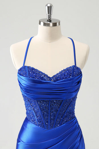 Sparkly Royal Blue Tight Corset Short Graduation Dress with Lace Up Back