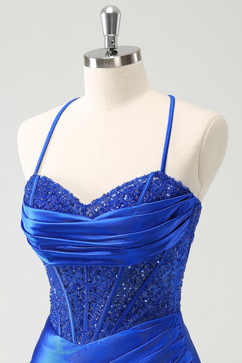 Sparkly Royal Blue Tight Corset Short Graduation Dress with Lace Up Back