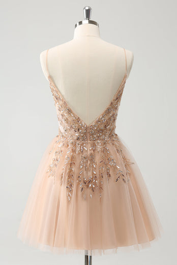 Blush A Line Spaghetti Straps Sequin Tulle Graduation Dress