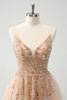 Load image into Gallery viewer, Blush A Line Spaghetti Straps Sequin Tulle Graduation Dress