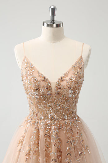 Blush A Line Spaghetti Straps Sequin Tulle Graduation Dress