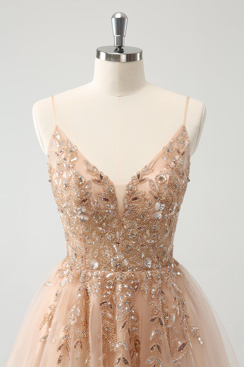 Load image into Gallery viewer, Blush A Line Spaghetti Straps Sequin Tulle Graduation Dress