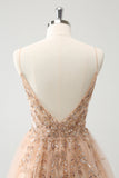 Blush A Line Spaghetti Straps Sequin Tulle Graduation Dress