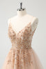 Load image into Gallery viewer, Blush A Line Spaghetti Straps Sequin Tulle Graduation Dress