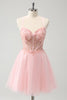 Load image into Gallery viewer, Pink Tulle A-Line Short Graduation Dress with Beading