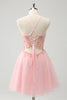 Load image into Gallery viewer, Pink Tulle A-Line Short Graduation Dress with Beading