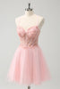 Load image into Gallery viewer, Pink Tulle A-Line Short Graduation Dress with Beading