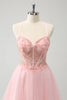 Load image into Gallery viewer, Pink Tulle A-Line Short Graduation Dress with Beading