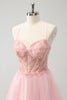 Load image into Gallery viewer, Pink Tulle A-Line Short Graduation Dress with Beading