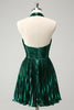 Load image into Gallery viewer, Glitter Dark Green Halter A-Line Pleated Metallic Graduation Dress