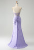 Load image into Gallery viewer, Light Purple Mermaid Strapless Ruched Beaded Corset Prom Dress with Slit