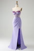 Load image into Gallery viewer, Light Purple Mermaid Strapless Ruched Beaded Corset Prom Dress with Slit