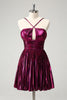 Load image into Gallery viewer, Purple A Line Halter Pleated Short Graduation Dress With Hollow Out