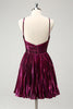 Load image into Gallery viewer, Purple A Line Halter Pleated Short Graduation Dress With Hollow Out