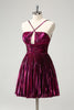 Load image into Gallery viewer, Purple A Line Halter Pleated Short Graduation Dress With Hollow Out