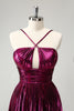 Load image into Gallery viewer, Purple A Line Halter Pleated Short Graduation Dress With Hollow Out