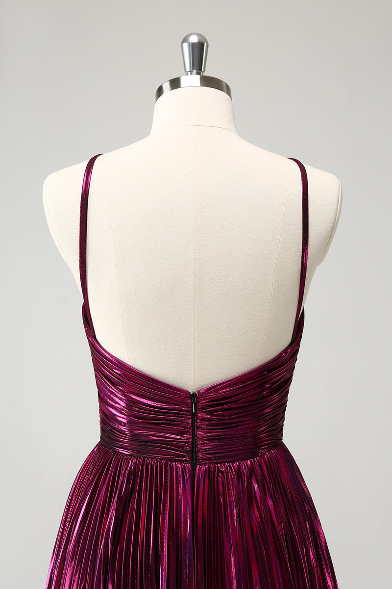 Load image into Gallery viewer, Purple A Line Halter Pleated Short Graduation Dress With Hollow Out