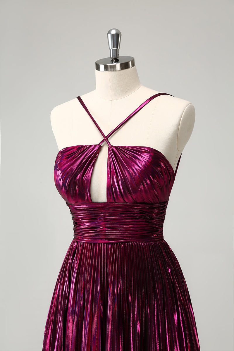 Load image into Gallery viewer, Purple A Line Halter Pleated Short Graduation Dress With Hollow Out