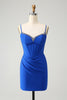 Load image into Gallery viewer, Sparkly Royal Blue Tight Corset Spaghetti Straps Graduation Dress