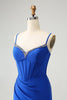 Load image into Gallery viewer, Sparkly Royal Blue Tight Corset Spaghetti Straps Graduation Dress