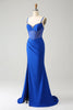 Load image into Gallery viewer, Sparkly Royal Blue Mermaid Beaded Corset Long Prom Dress with Slit