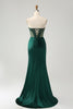 Load image into Gallery viewer, Sparkly Dark Green Mermaid Strapless Beaded Corset Long Prom Dress with Slit