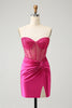 Load image into Gallery viewer, Sparkly Fuchsia Tight Beaded Corset Strapless Graduation Dress