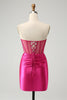 Load image into Gallery viewer, Sparkly Fuchsia Tight Beaded Corset Strapless Graduation Dress