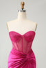 Load image into Gallery viewer, Sparkly Fuchsia Tight Beaded Corset Strapless Graduation Dress