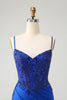 Load image into Gallery viewer, Sparkly Royal Blue Spaghetti Straps Tight Graduation Dress with Beading