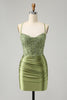 Load image into Gallery viewer, Sparkly Light Green Tight Spaghetti Straps Graduation Dress with Appliques