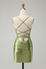 Load image into Gallery viewer, Sparkly Light Green Tight Spaghetti Straps Graduation Dress with Appliques