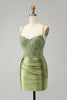 Load image into Gallery viewer, Sparkly Light Green Tight Spaghetti Straps Graduation Dress with Appliques