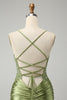 Load image into Gallery viewer, Sparkly Light Green Tight Spaghetti Straps Graduation Dress with Appliques