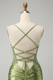 Sparkly Light Green Tight Spaghetti Straps Graduation Dress with Appliques