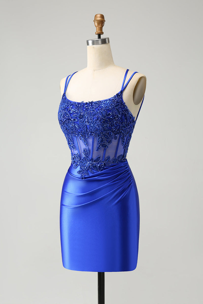 Load image into Gallery viewer, Royal Blue Corset Spaghetti Straps Tight Graduation Dress