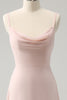 Load image into Gallery viewer, Pink Spaghetti Straps Cowl Neck Chiffon Bridesmaid Dress