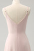 Load image into Gallery viewer, Pink Spaghetti Straps Cowl Neck Chiffon Bridesmaid Dress