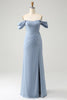 Load image into Gallery viewer, Grey Blue Mermaid Off the Shoulder Chiffon Long Bridesmaid Dress with Slit