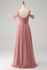 Load image into Gallery viewer, Chiffon Red A Line Spaghetti Straps Pleated Bridesmaid Dress with Slit