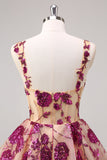 Sparkly Fuchsia A Line Corset Long Graduation Dress with Sequins
