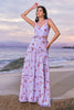 Load image into Gallery viewer, Off the Shoulder Purple Floral A Line Cut Out Chiffon Bridesmaid Dress