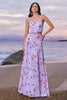 Load image into Gallery viewer, Off the Shoulder Purple Floral A Line Cut Out Chiffon Bridesmaid Dress