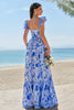 Load image into Gallery viewer, Blue Off The Shoulder Floral A Line Bridesmaid Dress