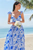 Load image into Gallery viewer, Off The Shoulder Blue Floral A Line Chiffon Bridesmaid Dress