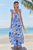 Load image into Gallery viewer, Off The Shoulder Blue Floral A Line Chiffon Bridesmaid Dress