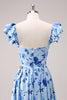 Load image into Gallery viewer, Blue Off The Shoulder Floral A Line Bridesmaid Dress