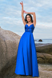 Spaghetti Straps Satin Keyhole Ink Blue Bridesmaid Dress