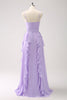 Load image into Gallery viewer, Lilac A-Line Chiffon Ruffled Bridesmaid Dress with Slit