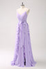 Load image into Gallery viewer, Lilac A-Line Chiffon Ruffled Bridesmaid Dress with Slit